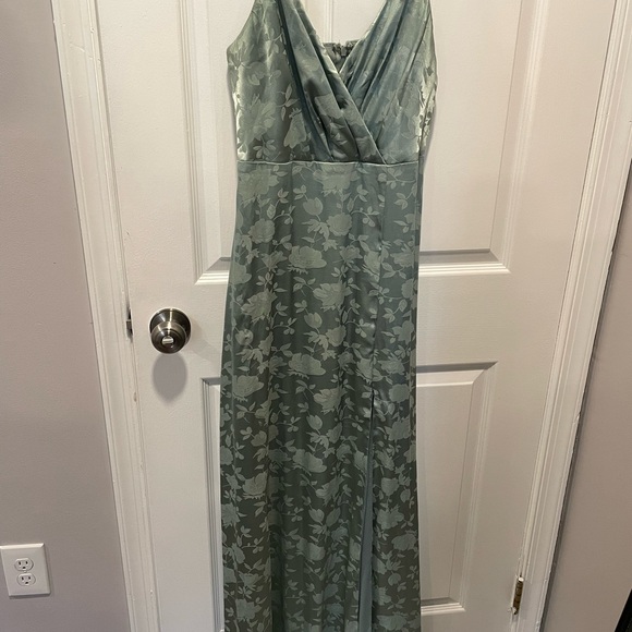Lulus Sage Green Satin Floral Maxi Dress - Picture 1 of 2